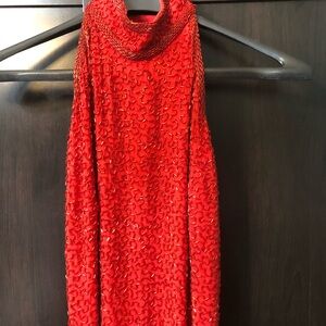 Red Beaded Sleeveless Dress